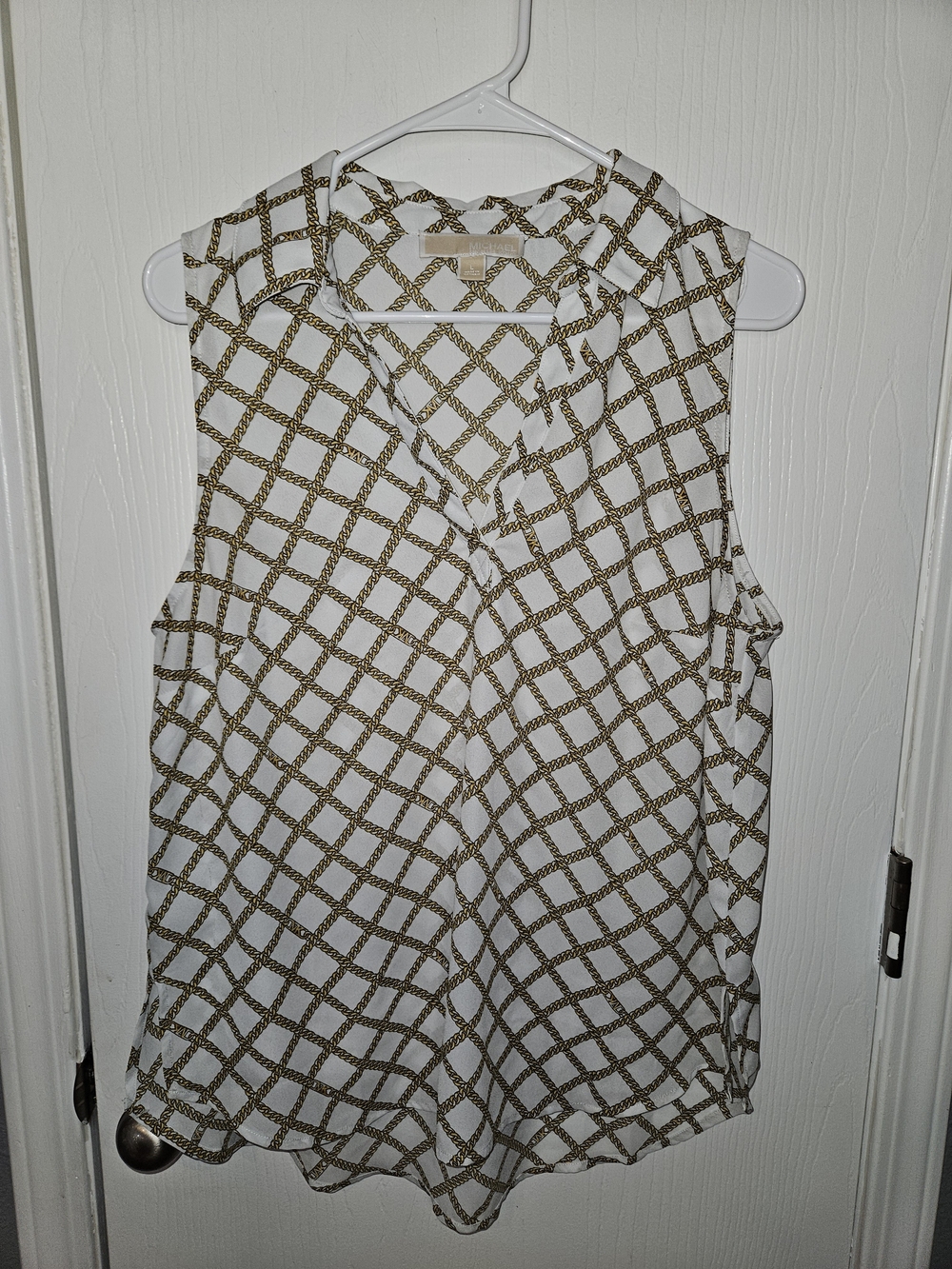 Michael Kors White Sleeveless Blouse with Gold Chain Lattice
